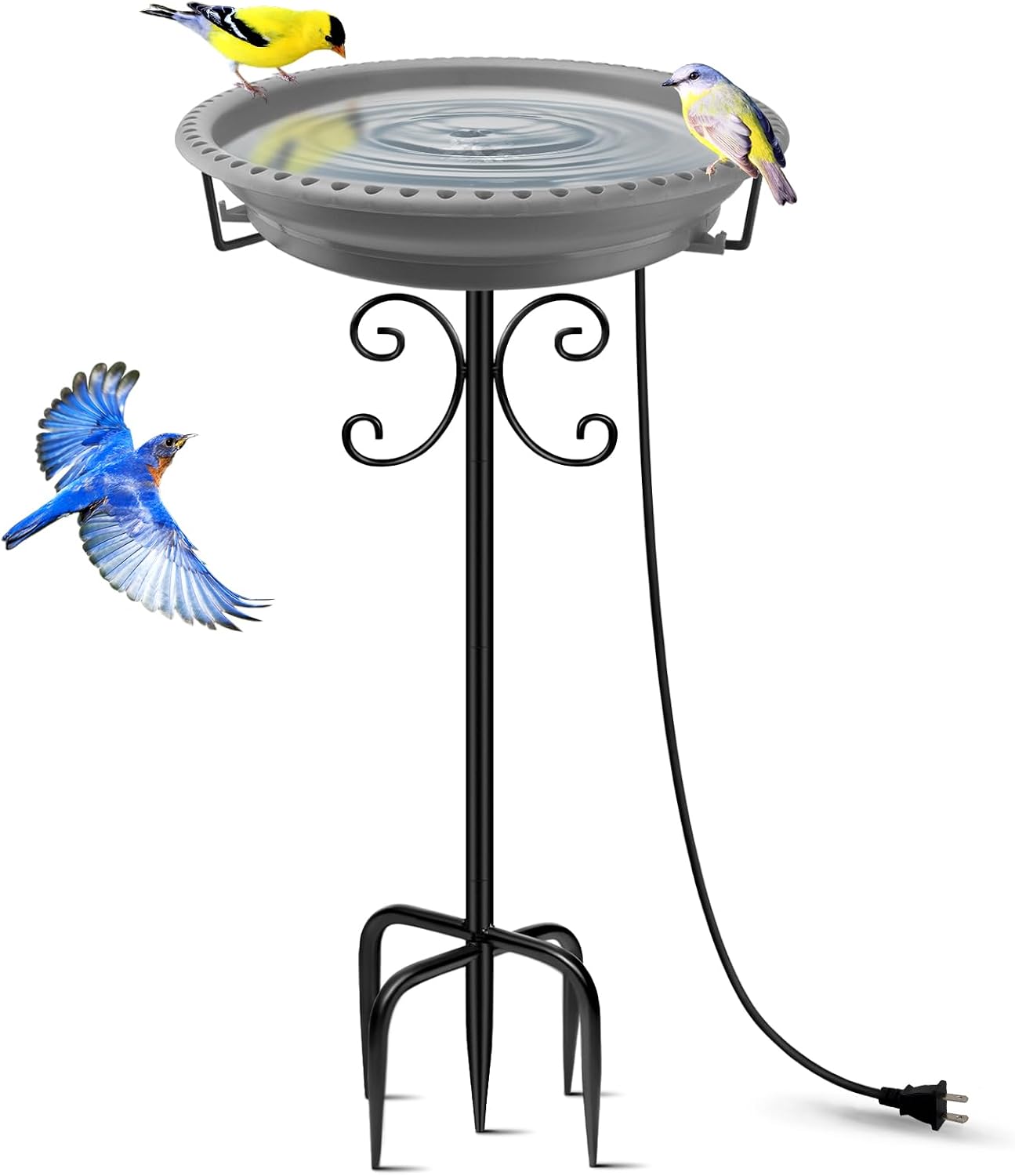 Daoeny Outdoor 100W Heated Birdbath Bowl Thermostat Control with 5-Prong Metal Base