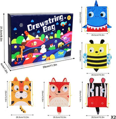 BEEBEERUN 10PCS Kids Drawstring Goody Bag Candy Party Favor Bags with Cartoon Animal Designed SQ007