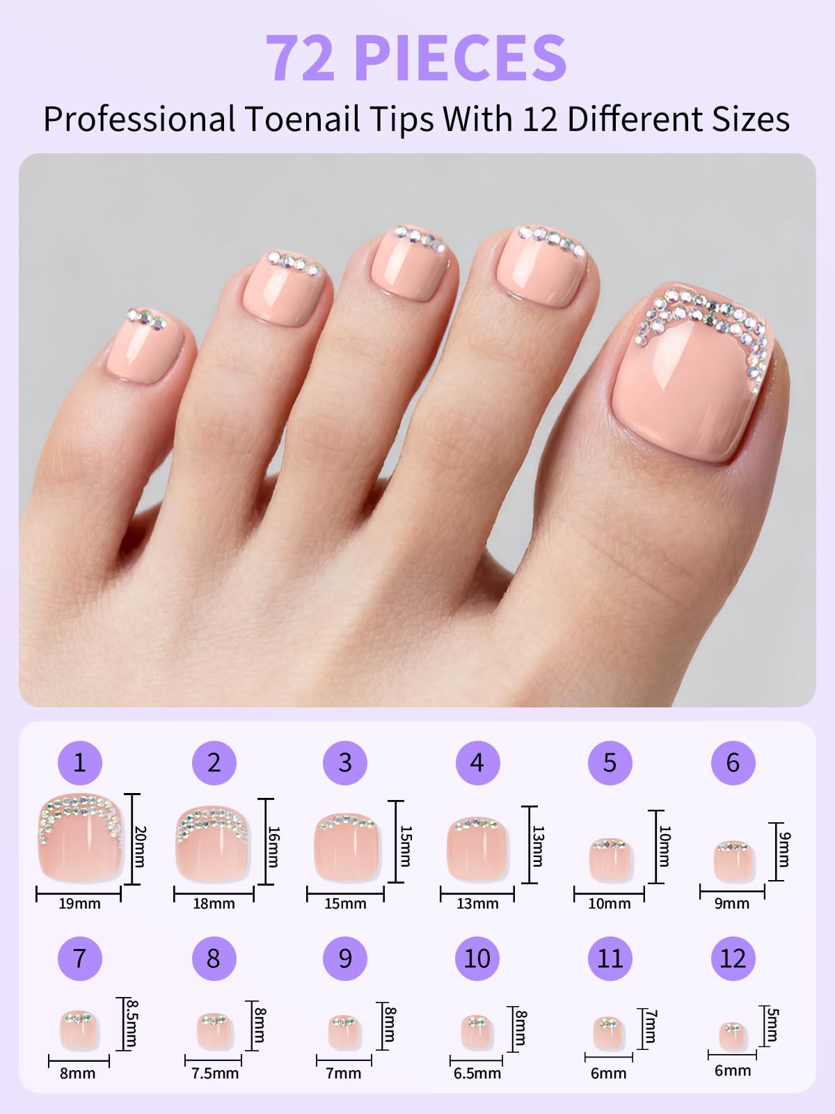 EBANKU 72 Pcs Square French Tips Toe Nail Tips Nude Pink False Fake Nail Tips for DIY Salon Home