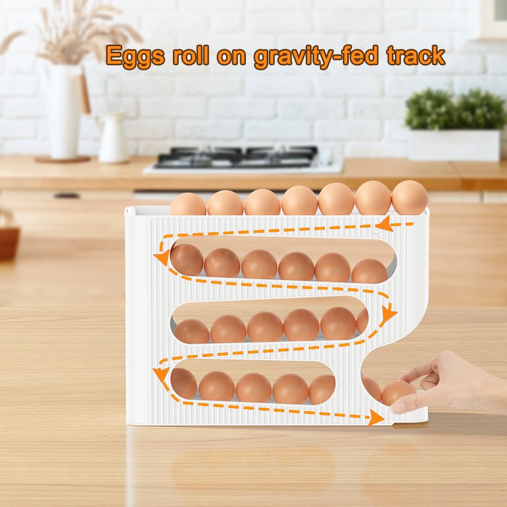 1pc Automatic Rolling Down Egg Storage for Fridge, Egg Holder Organizer, Space Saving Container, Dispenser for Refrigerator, Kitchen- Only for "LARGE" Sized Eggs