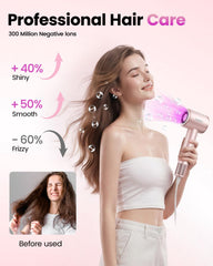 CONFU High Speed Professional Ionic Blow Dryer with Diffuser for Fast Drying, Hair for Curly Hair, PINK