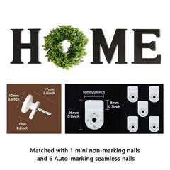Darhoo Home Sign Wall Decor, Farmhouse Wooden Letters for Wall, Rustic Wooden Home Sign with Wreath, Large Wall Hanging Decor for Living Room, House, Entry Way, Kitchen (Black)
