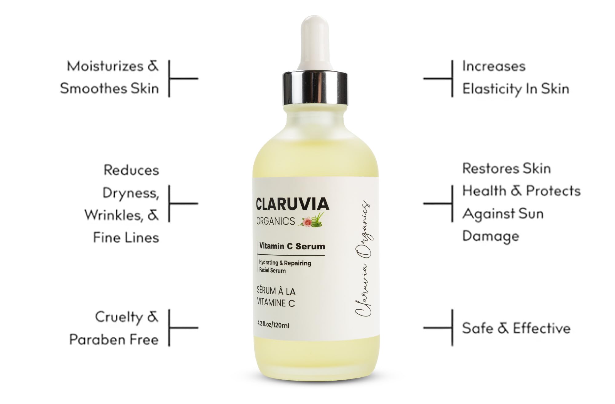 CLARUVIA 120ml Natural Vitamin C Serum All-Natural Moisturizer Facial Skincare for Ladies and Men | Toning and Hydrating with Hyaluronic Acid, Vitamin E, Rosa Casina Extract, Aloe Vera Extract | Anti Aging, Skin Repairing and Brightening