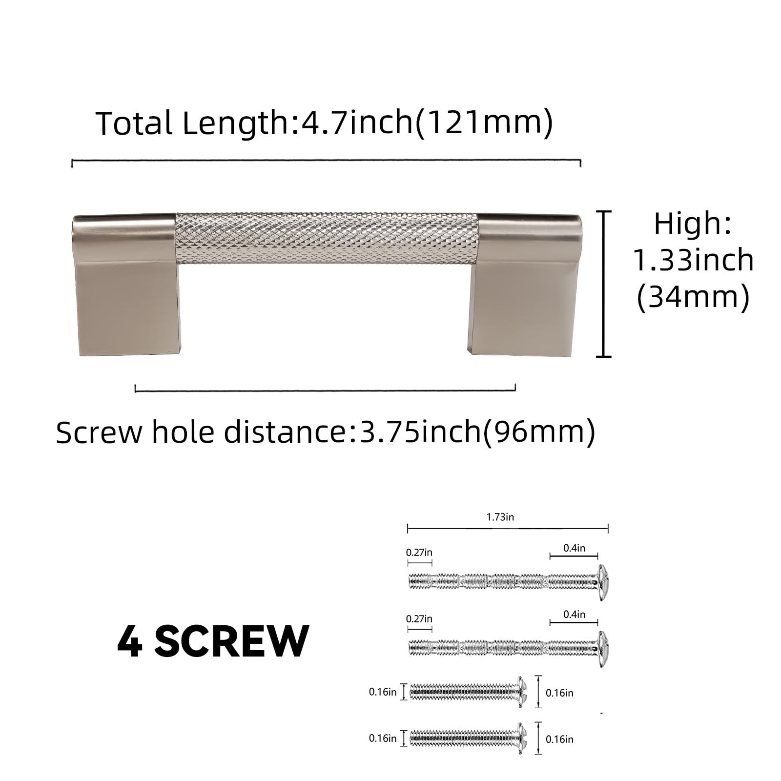 BUKOBYHE 10 Pack 3.75 inch(96mm) Brushed Satin Nickel Kitchen Cabinet Handles Knurled X003YZEUWD