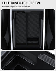 BASENOR Upgraded Tesla Model Y Model 3 Armrest Console Organizer (Carbon Edition) Armrest Storage Box Compatible with Tesla Model Y 2021-2024 Tesla Model 3 2021-2023 Interior Accessories
