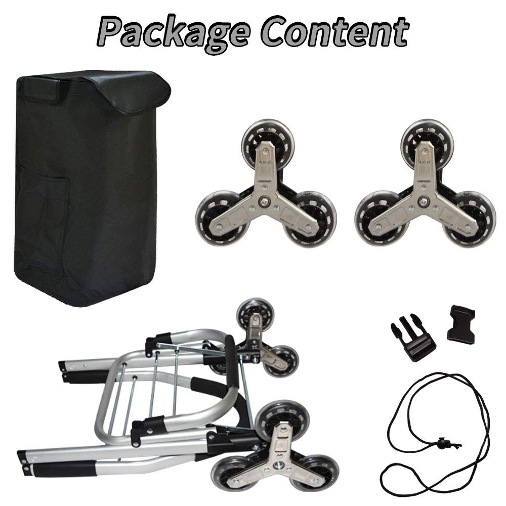 EALING Anti-Slip Bar Folding Shopping Trolley Utility Cart with 3+3-Wheels, Detachable Bags 2 Extra Pockets Adjustable Bungee Cord, Black/Silver