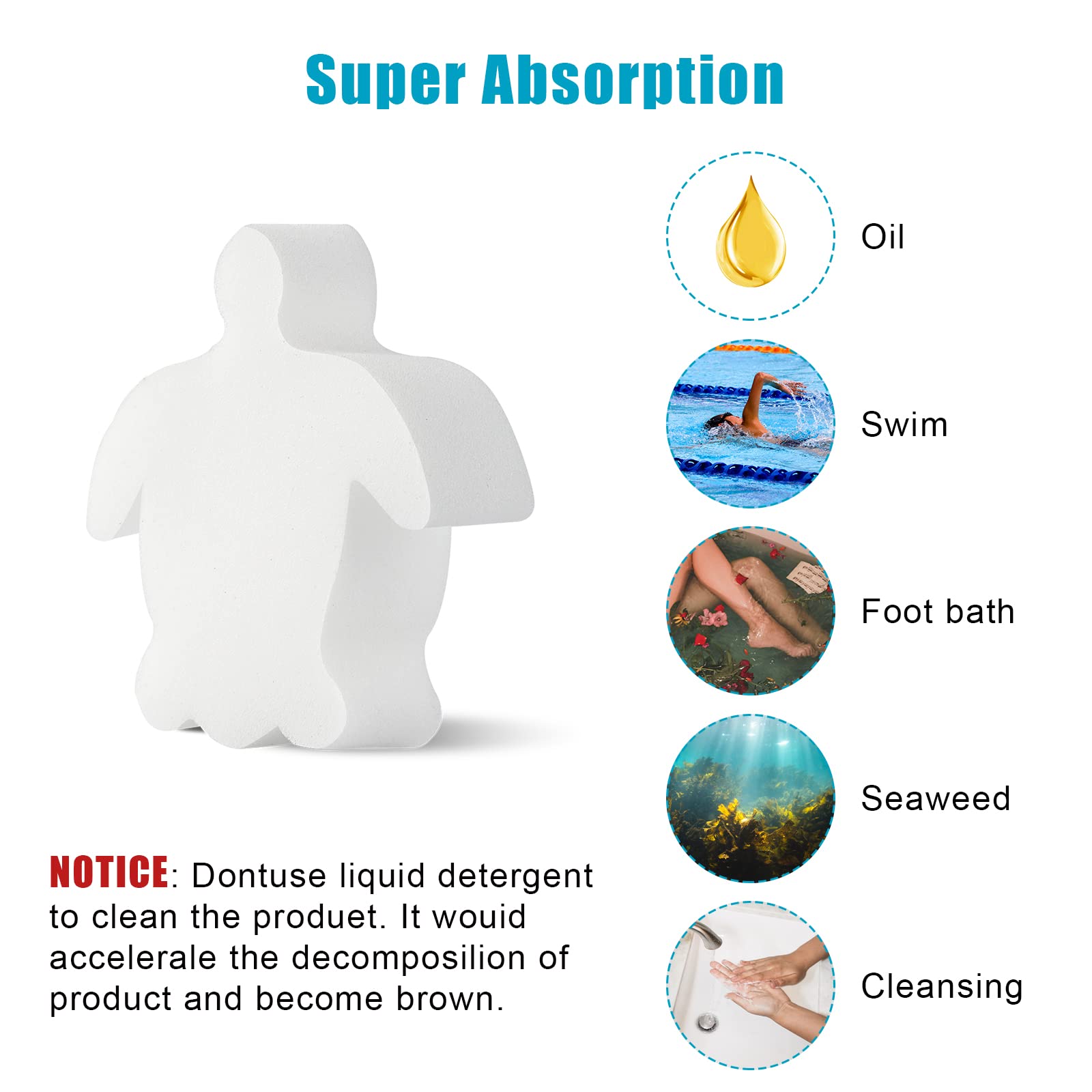18pcs Oil Absorbing Scum Sponge for Hot Tub, Pool Sponge Oil Absorber Hot Tub Accessories Floating Oil & Scum Absorber for Pool & Spa, Turtle Shape (White)