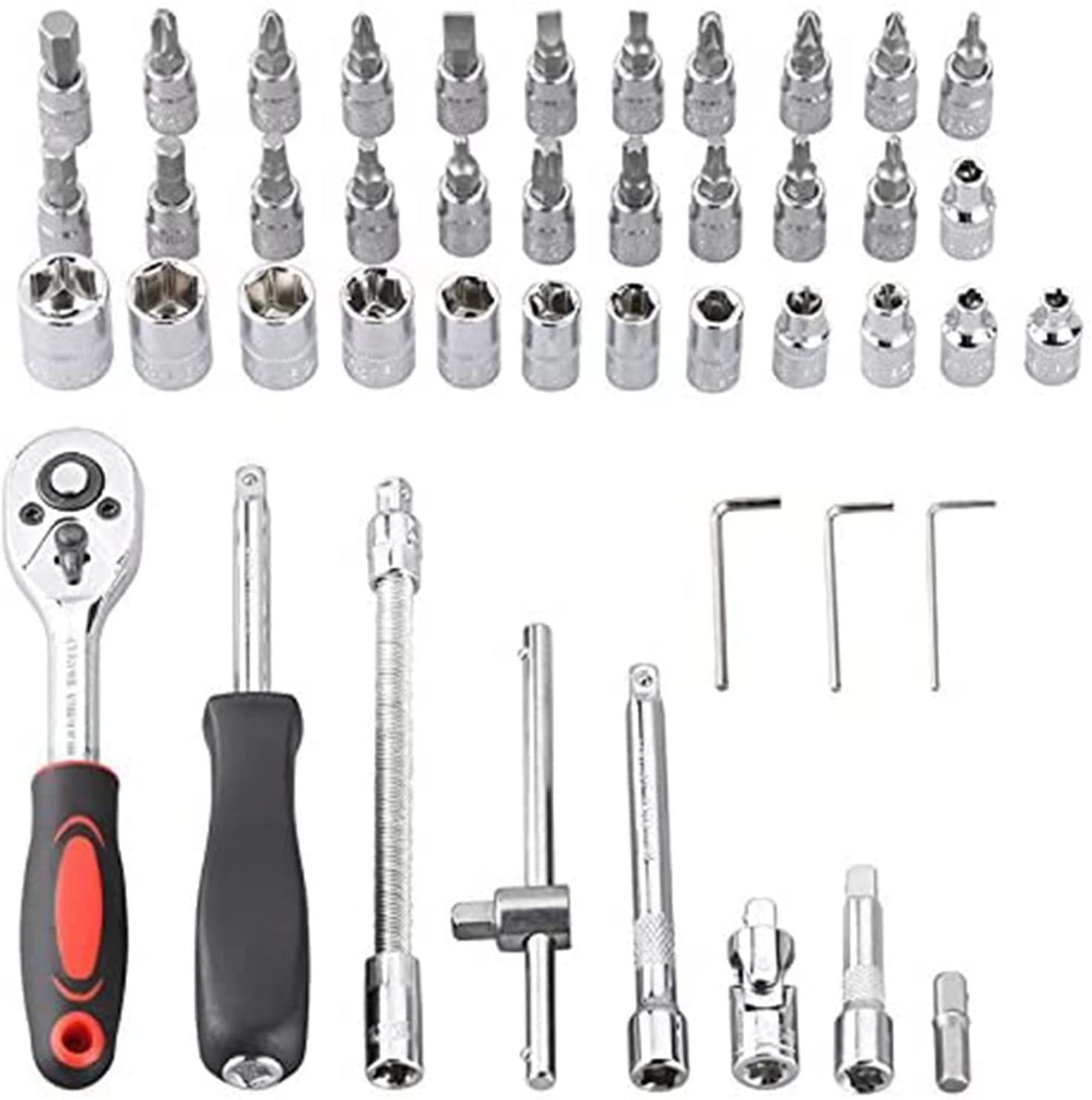 46Pcs Hand Tool Socket Wrench Set.Car Repair Ratchet Wrench.Key Spanner.Nut Tool Head Ratchet Metric Spanner Set Tools Open Kit
