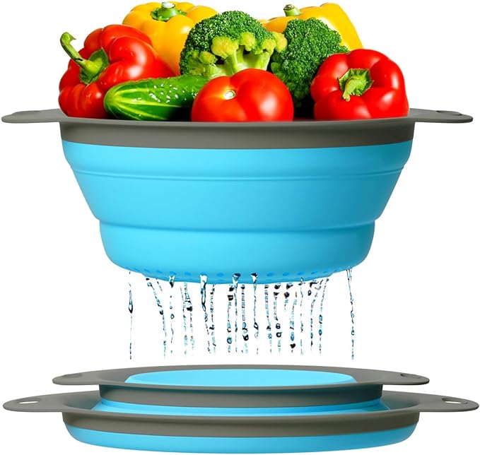 Colander Set - 2 Collapsible Colanders (Strainers) Set by Comfify - Includes 2 Folding Strainers Sizes 8" - 2 Quart and 9.5" - 3 Quart Red or Blue