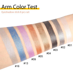 DNM 8Pcs Glitter Eye Shadow Sticks Liner Pencils Makeup, Pearl White Smokey Black Gray Silver Violet Purple Khaki Royal Blue Shimmer Glitter Eyeliner Pencil Cream Eyeshadow Palette Makeup