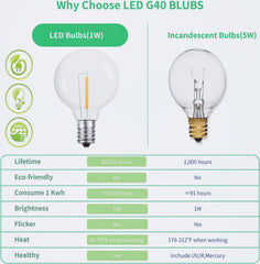 Dr. BeTree 25 Pack G40 LED Replacement Bulbs, 0.6W Clear Globe LED Bulbs for Family Gatherings and Outdoor Gardens