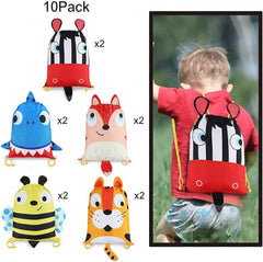 BEEBEERUN 10PCS Kids Drawstring Goody Bag Candy Party Favor Bags with Cartoon Animal Designed SQ007