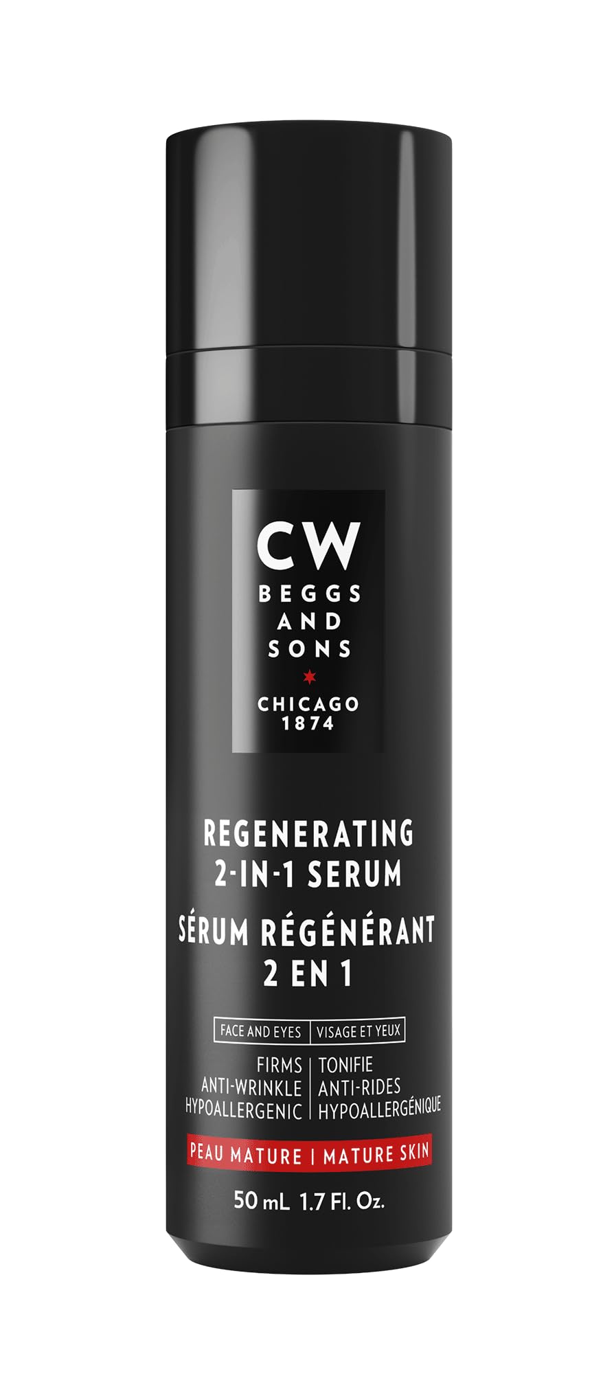 CW Beggs 2-in-1 Regenerating Serum for Men, Mature Skin, Anti-Aging Face Serum, Hypoallergenic, Fragrance-Free, Paraben-Free, Alcohol-Free, Mineral Oil-Free, Cruelty-Free