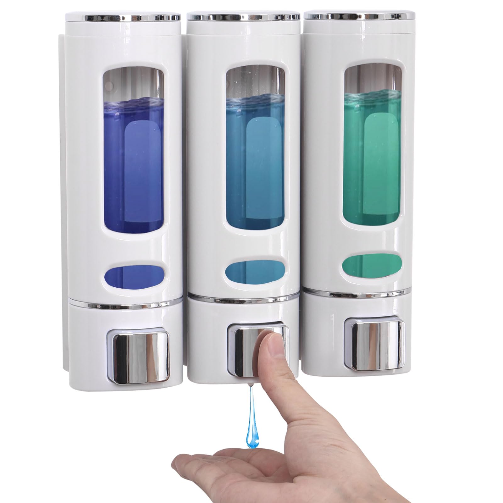 3Pcs 400ml Shower Soap Dispenser Wall Mounted Shampoo and Conditioner Dispenser Adhesive Handwashing Fluid 3 Separating Chamber Manual Shower Soap for Bathroom Hotel