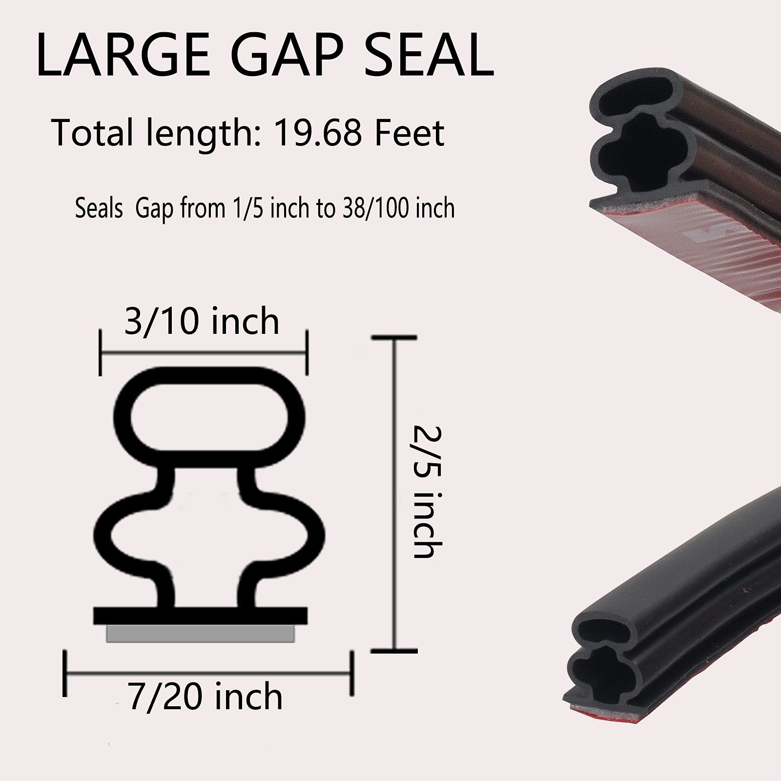 19.68ft Self-Adhesive Backing Weather Stripping Seal Strip for Doors/Windows, Easy Cut to Size, Black