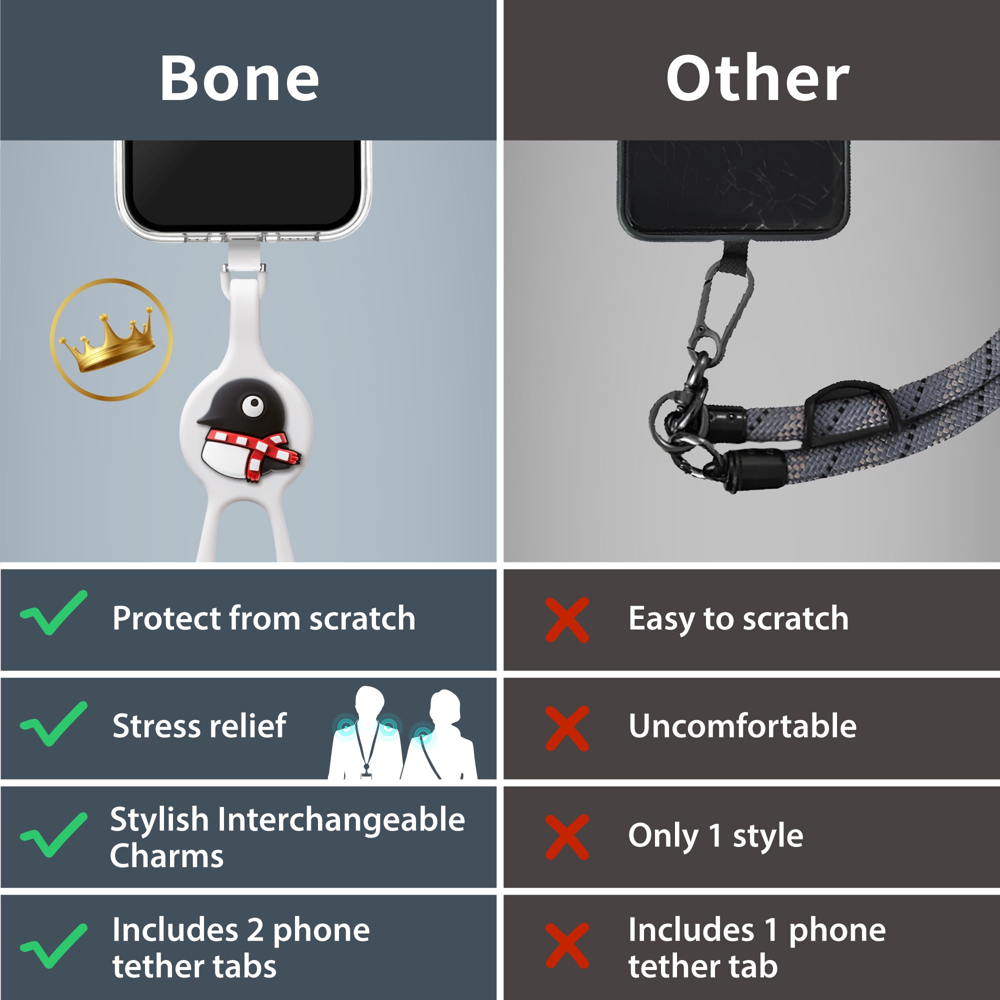 BONE Universal Adjustable Crossbody CAT THEME Lanyard Phone Tether Tab, Compatible for All Smartphones