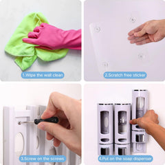 3Pcs 400ml Shower Soap Dispenser Wall Mounted Shampoo and Conditioner Dispenser Adhesive Handwashing Fluid 3 Separating Chamber Manual Shower Soap for Bathroom Hotel