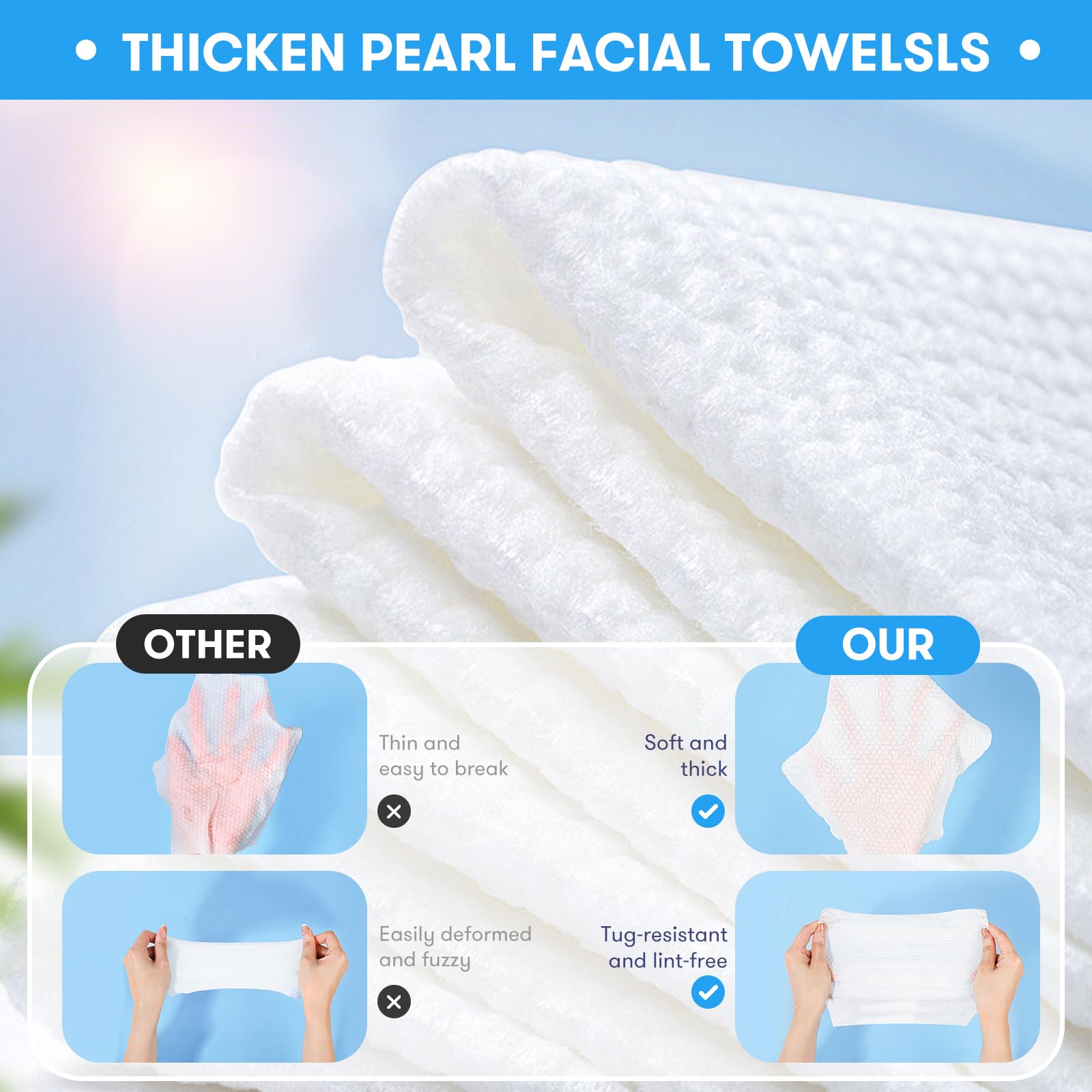 Beauntangly 50Count Disposable Face Towel, Ultra Soft Thick Absorbent Makeup Remover Dry Wipes, Biodegradable Lint-Free Face Cloths for Skin Care Cleansing