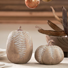 DN DECONATION Thanksgiving Pumpkin Decorations for Home, Artificial Pumpkins Fall Table Centerpiece, 2-Pack Fake Pumpkins for Decorating, Rustic Brown Resin Pumpkin Neutral Farmhouse Fall Decor