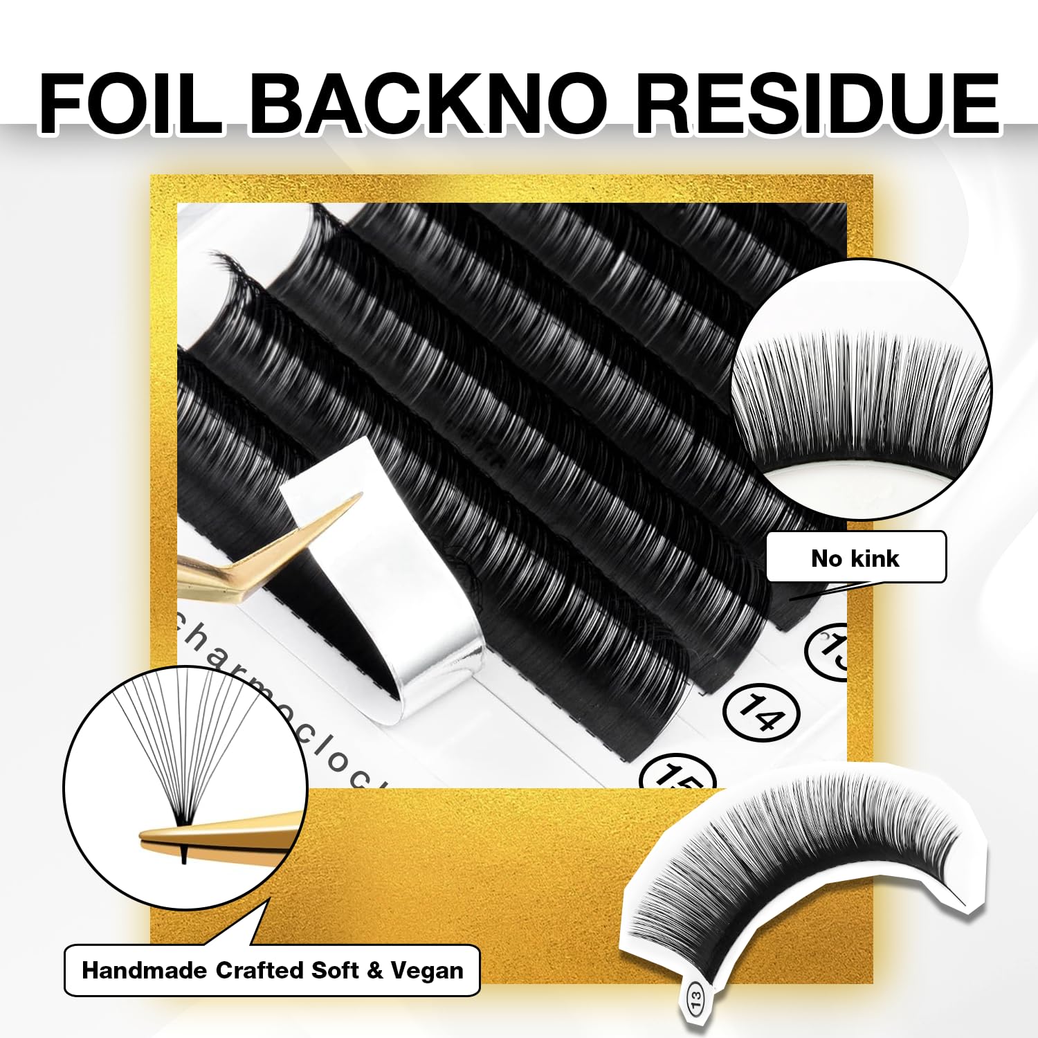CharmO'clock Cashmere C Curl 0.05mm Thickness 8-16mm Mixed Length Volume Lash Extensions Trays Super Matte Black Individual X004YXSX0J