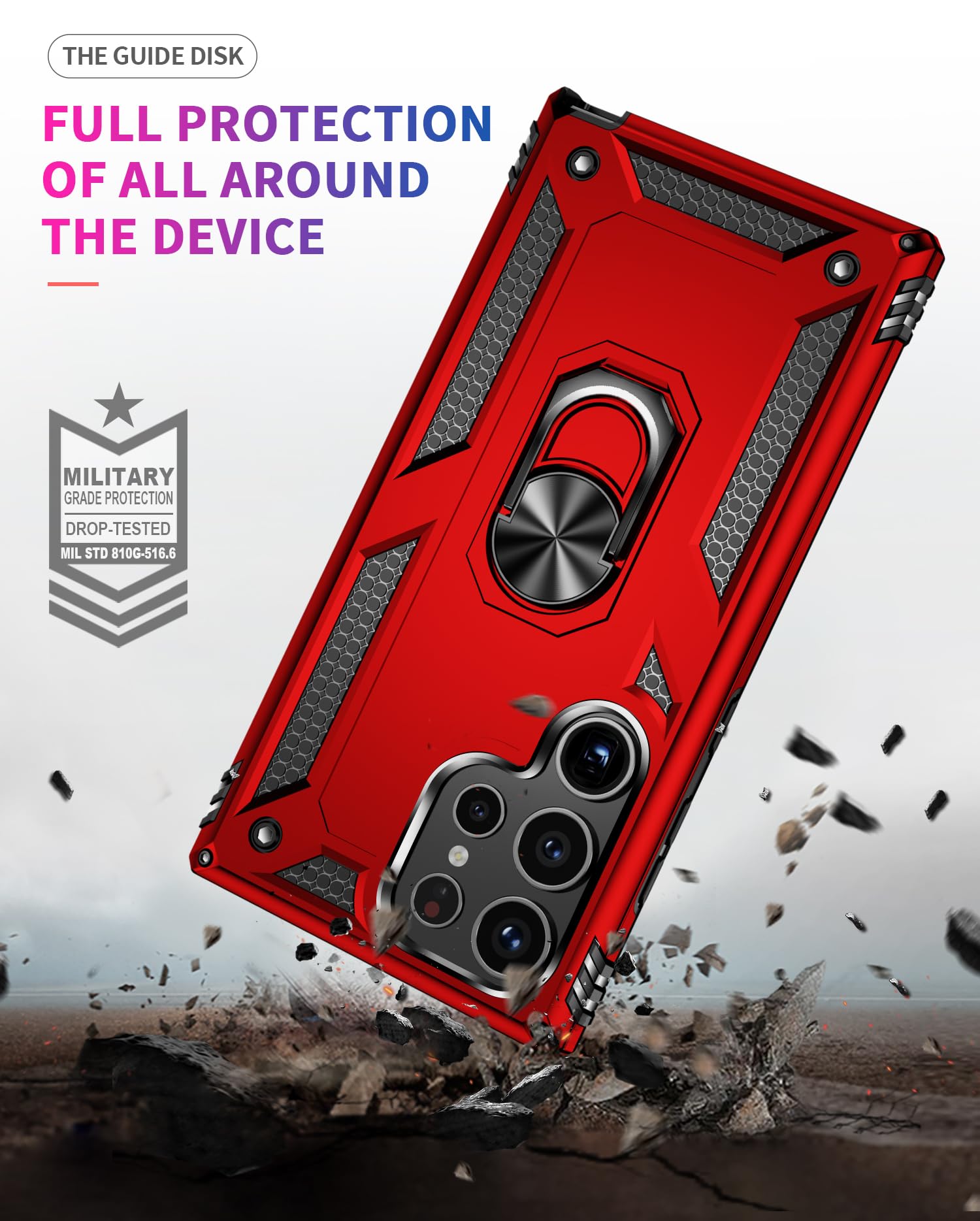 CQUIK Shockproof Phone Case for Samsung Galaxy S24 Ultra Case with Ring Stand Magnetic Kickstand