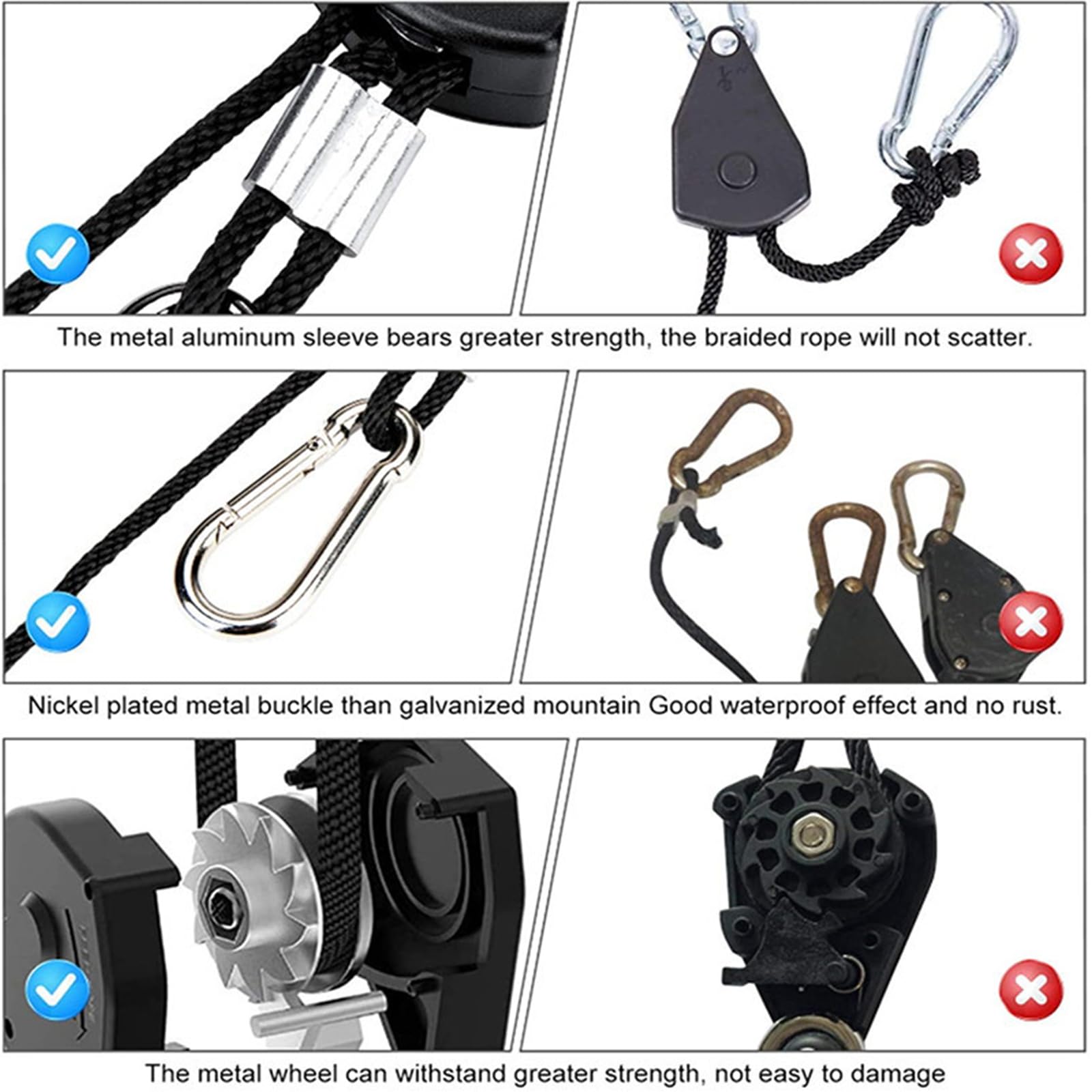 DMZK 4Pcs 1/8 Inch Hanging Rope Ratchet, Adjustable Heavy Duty Ratchet Rope Hanger, Rope Clip Hanger for Grow, Light Fixtures, Gardening,150lb Capacity