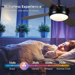 Asyko Black Ceiling Fans with Lights and Remote, 42" Modern Low Profile Ceiling Fan with App and Dimmable, Farmhouse Fan for Indoor/Outdoor Covered Patios
