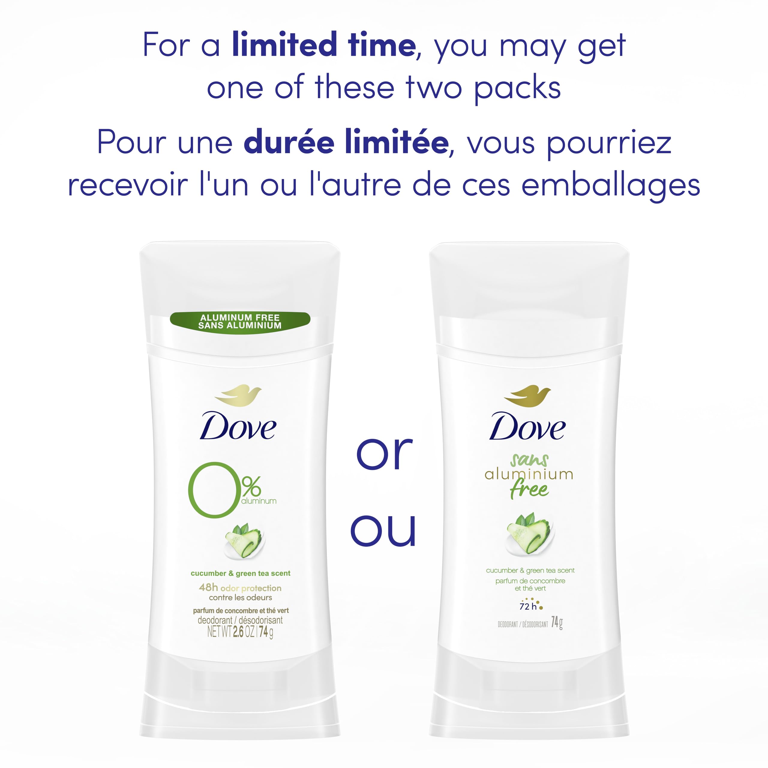 Dove Aluminum Free Déodorant for Women Cucumber & Green Tea Scent for Soft, Comfortable Underarms, 74g