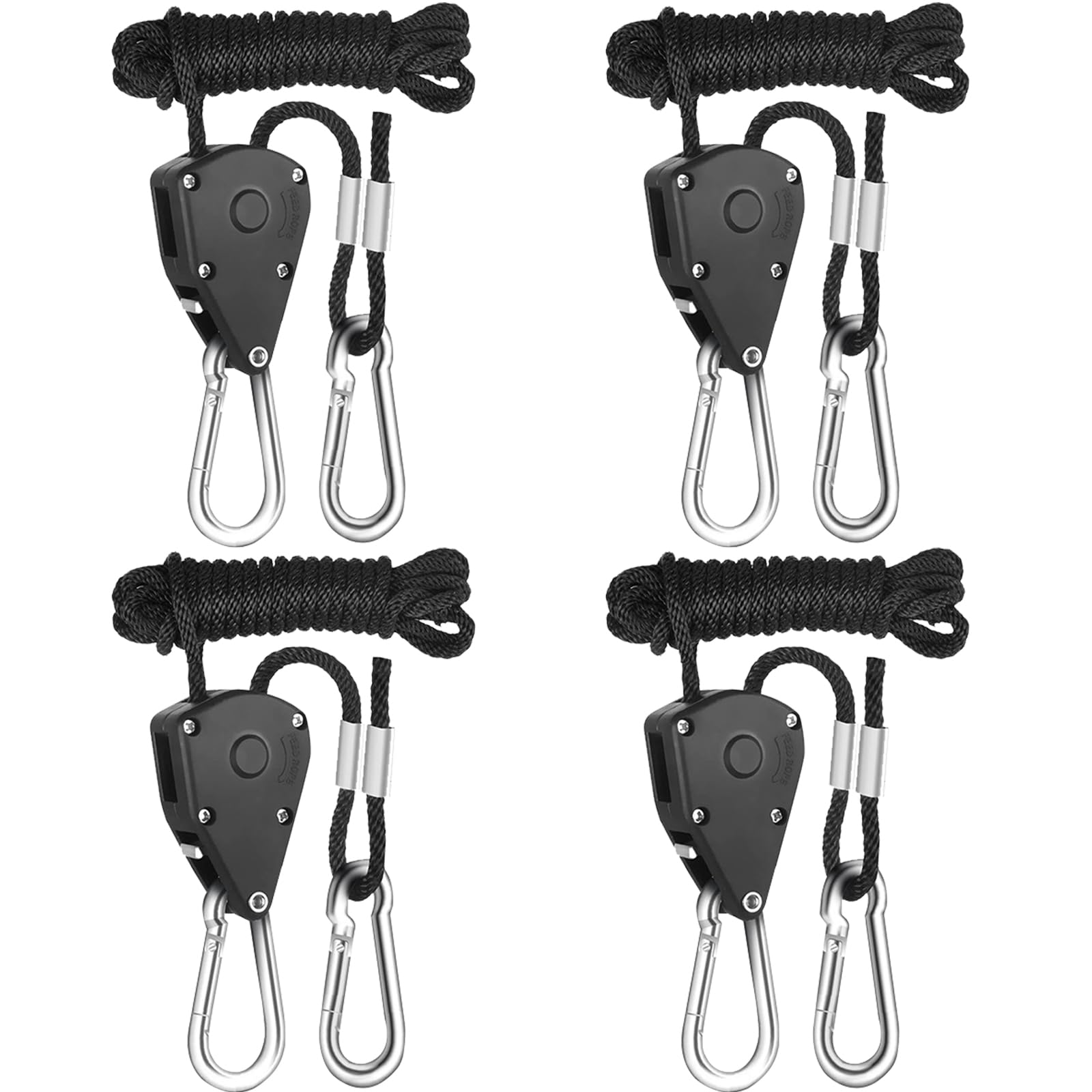DMZK 4Pcs 1/8 Inch Hanging Rope Ratchet, Adjustable Heavy Duty Ratchet Rope Hanger, Rope Clip Hanger for Grow, Light Fixtures, Gardening,150lb Capacity