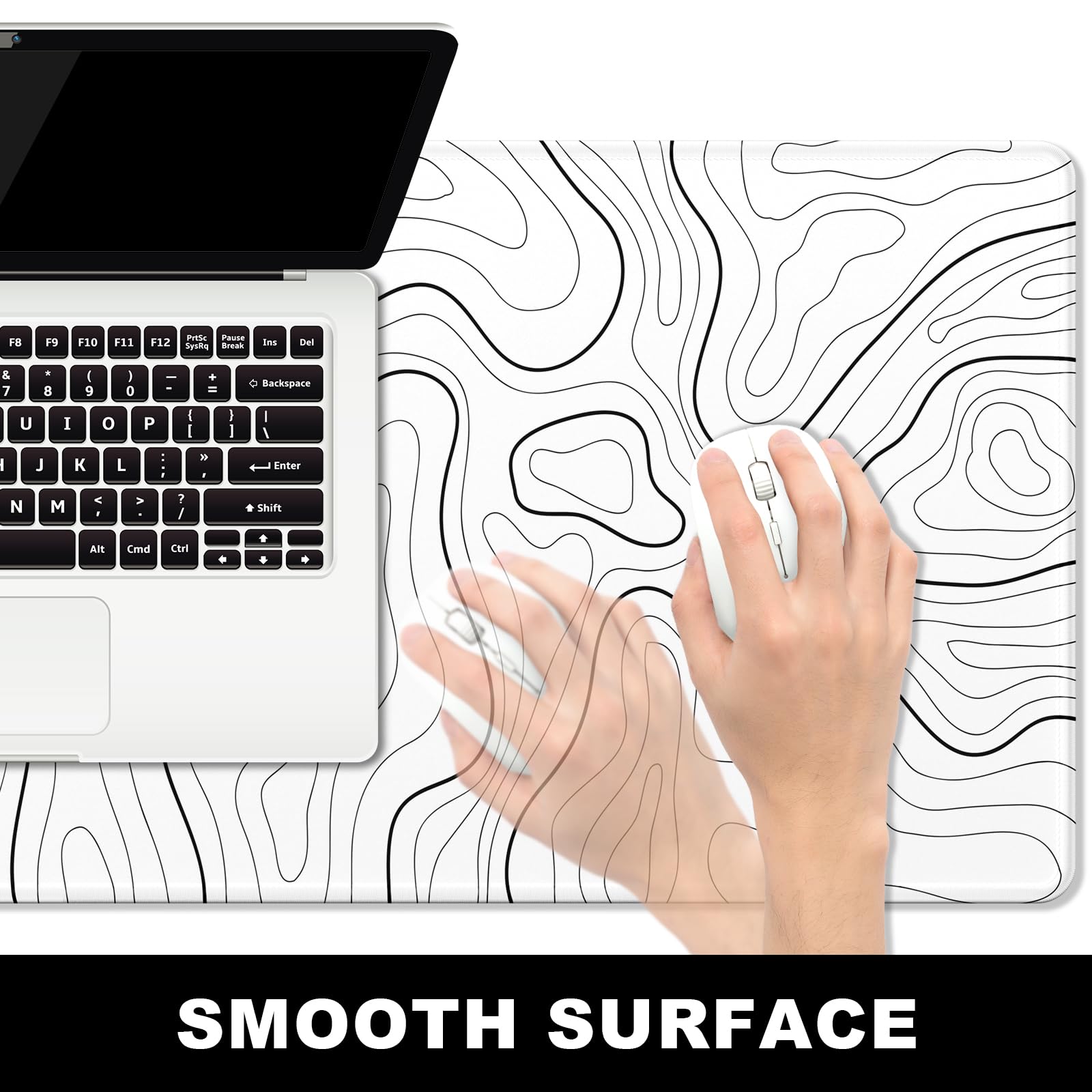 BOSOBO 80x30cm Minimalist Abstract Lines Large Desk Gaming Mouse Pad Mat, WHITE/BLACK