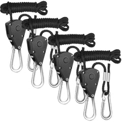 DMZK 4Pcs 1/8 Inch Hanging Rope Ratchet, Adjustable Heavy Duty Ratchet Rope Hanger, Rope Clip Hanger for Grow, Light Fixtures, Gardening,150lb Capacity