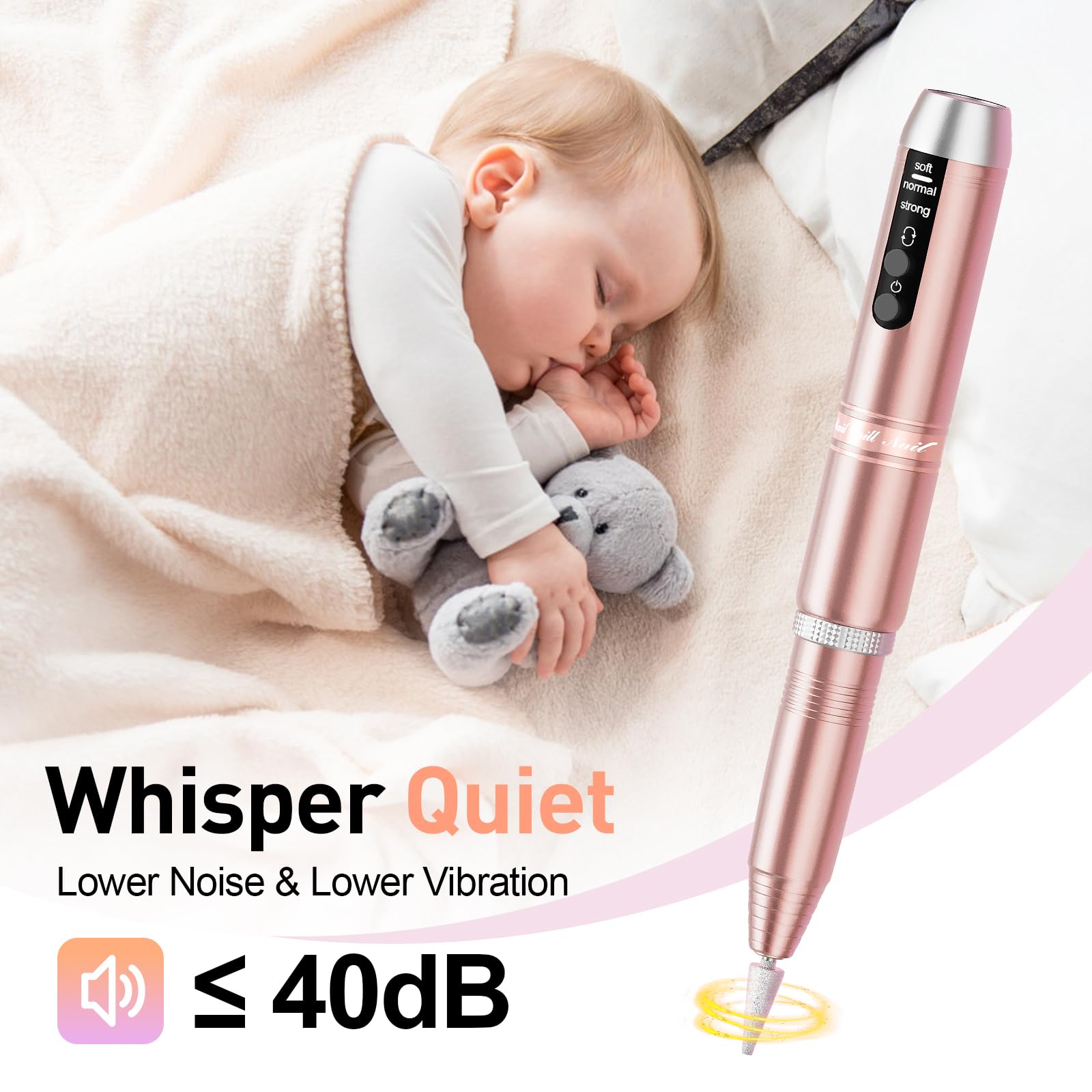 Beloving Cordless Nail Drill, Portable Electric Nail Drill 20000RPM Professional Electric Nail File for Acrylic Gel Nails, Rechargeable Nail Machine Home Use for DIY Manicure Pedicure - Gold