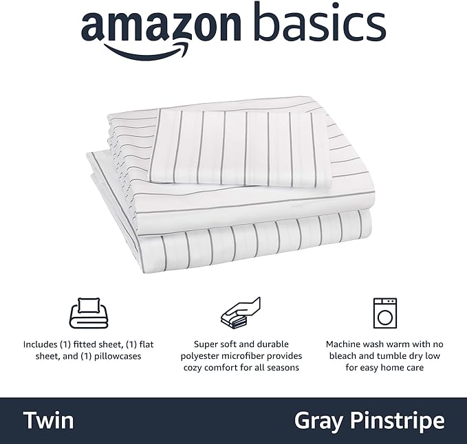 Amazon Basics Soft Microfiber Sheet Set with Elastic Pockets - Twin, BLUE FLOWERS, FLORAL PRINT 51NF