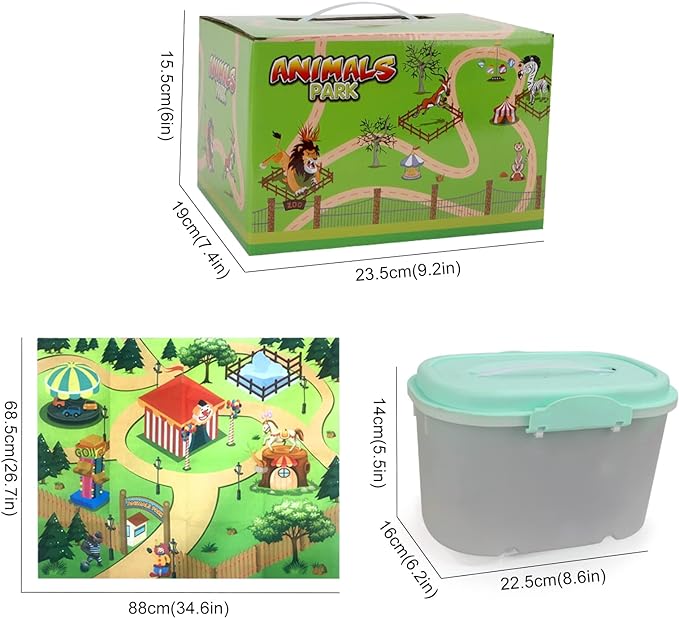 Aomola 24PCS Plastic Animal Toy Figure with Activity Play mat and Trees,Realistic Animal Figurines playset,Educational Jungle Toy Birthday Gift T18