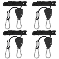DMZK 4Pcs 1/8 Inch Hanging Rope Ratchet, Adjustable Heavy Duty Ratchet Rope Hanger, Rope Clip Hanger for Grow, Light Fixtures, Gardening,150lb Capacity