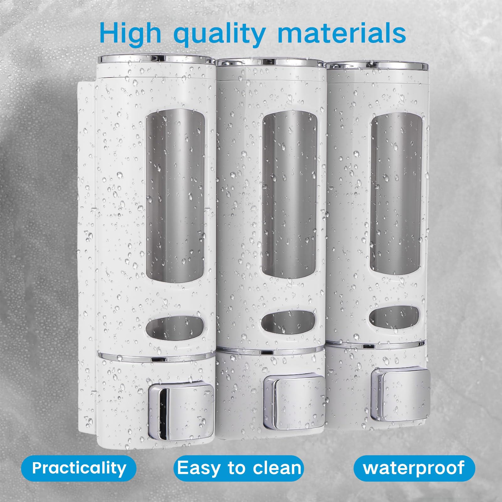 3Pcs 400ml Shower Soap Dispenser Wall Mounted Shampoo and Conditioner Dispenser Adhesive Handwashing Fluid 3 Separating Chamber Manual Shower Soap for Bathroom Hotel