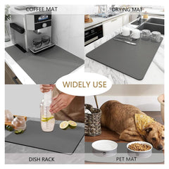 Coffee Mat Bar Hide Stain Absorbent Drying Mat With Waterproof Rubber Backing - Fits Under Coffee Maker, Machine, Pot, Espresso Machine - Bar Accessories (Grey, 12"x19")