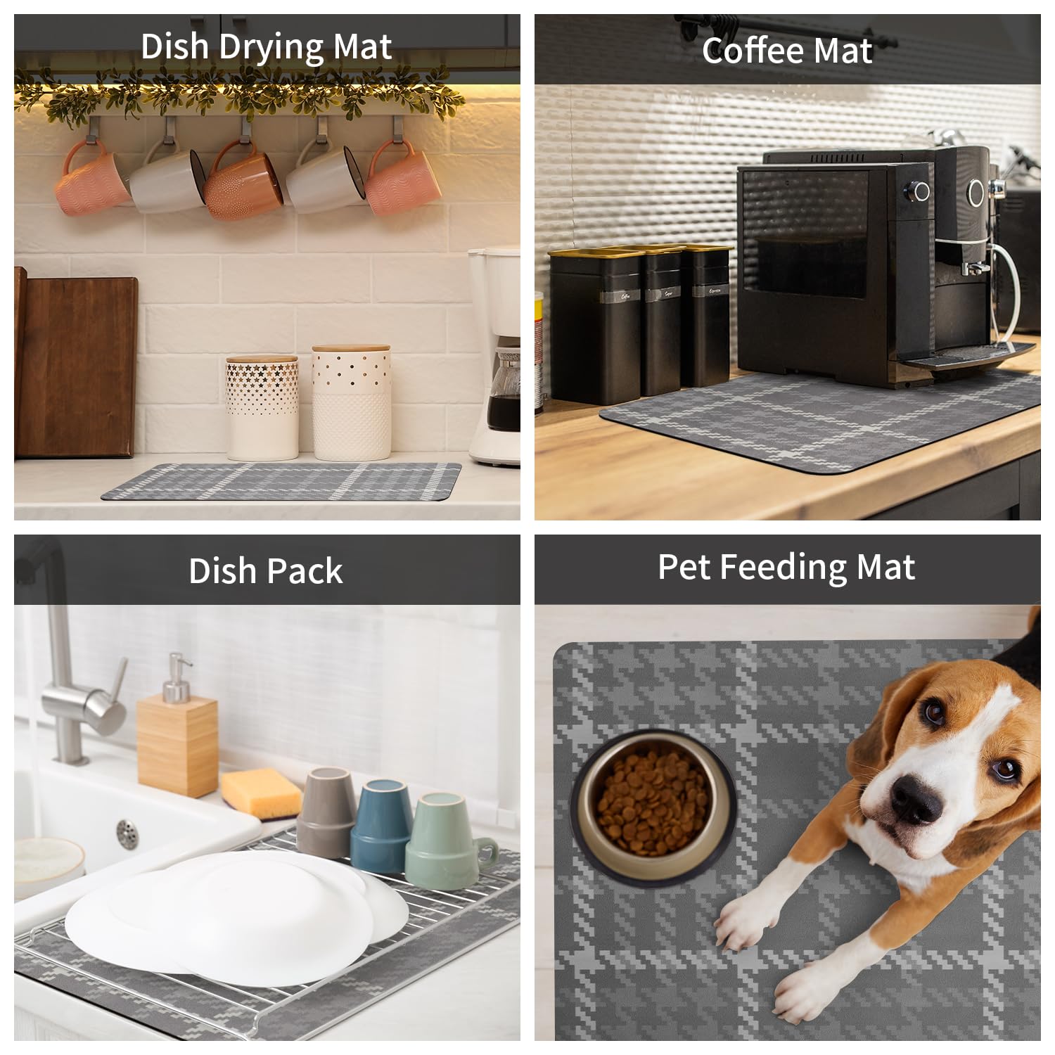Dish Drying Mat-Kitchen Counter Water Absorbing Drying Mat-Rubber Backed Hide Stain Under Dish Mat Absorbent Coffee Mat