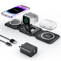 3 in 1 Wireless Charger,RTOPS Fodable Charging Stations for Multiple Apple Devices, W312 Fast Travel Charging Stand for Airpod, iWatch and Phone 12-15 (Adapter Included)