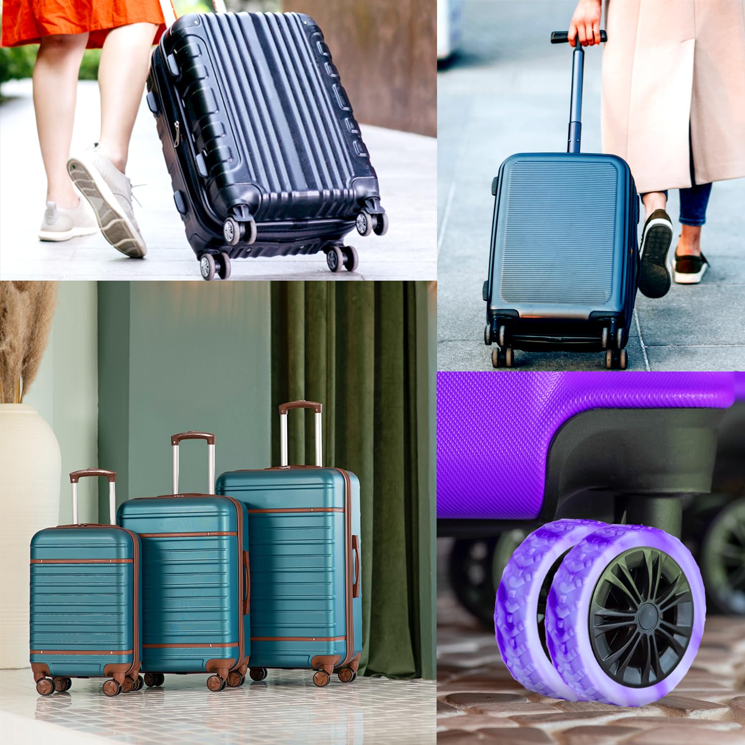 BOXOB 8pcs Thickened Dopamine Silicone Luggage Spinner Wheel Covers Luggage Wheel Accessories for Most 8 Caster Luggage, Purple