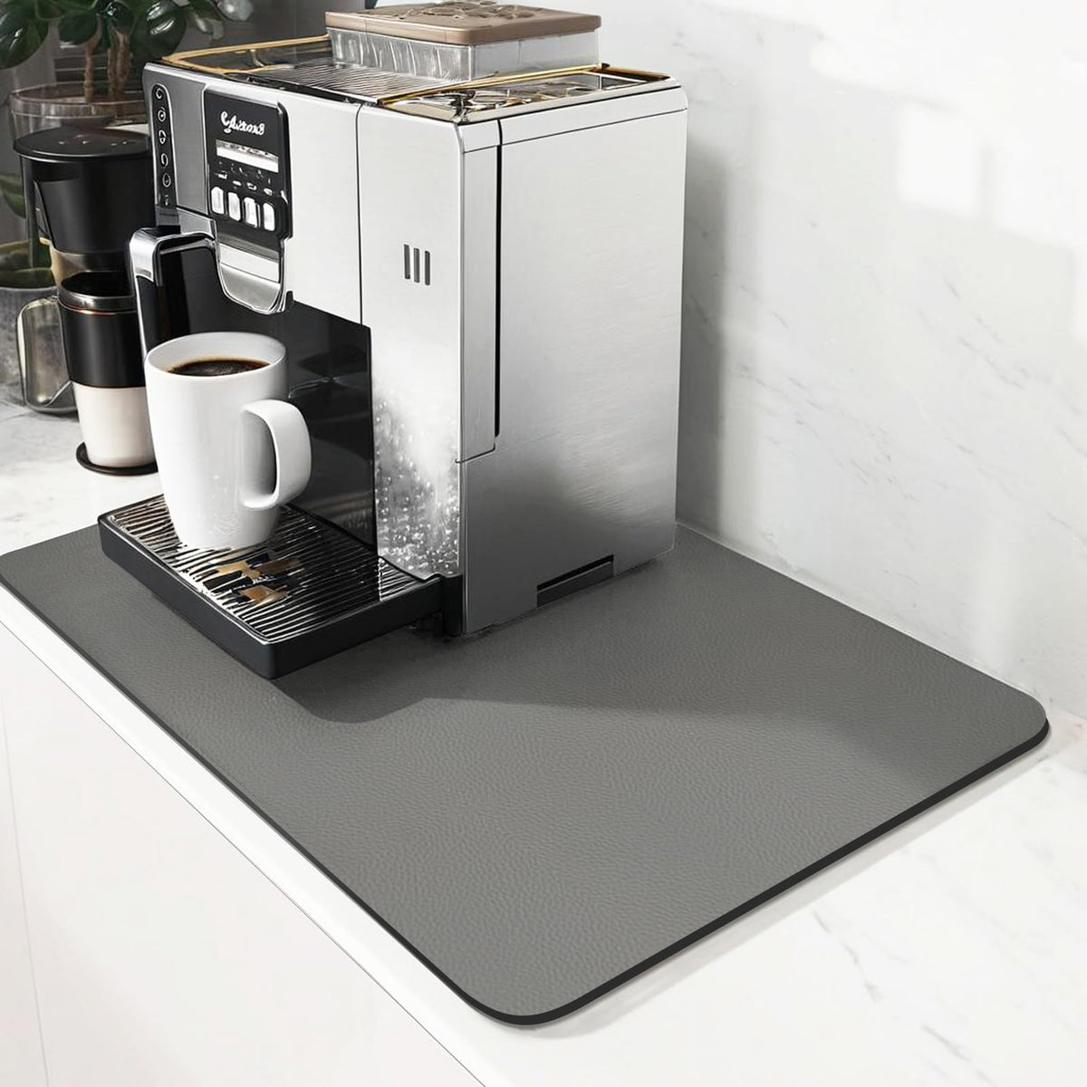 Coffee Mat Bar Hide Stain Absorbent Drying Mat With Waterproof Rubber Backing - Fits Under Coffee Maker, Machine, Pot, Espresso Machine - Bar Accessories (Grey, 12"x19")