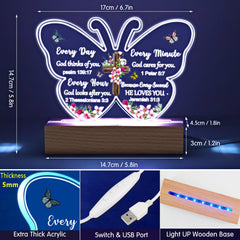 Christian Biblical Faith Based Religious Church Scripture Acrylic Butterfly Night Light with Bible Verse Prayer Butterfly Decor