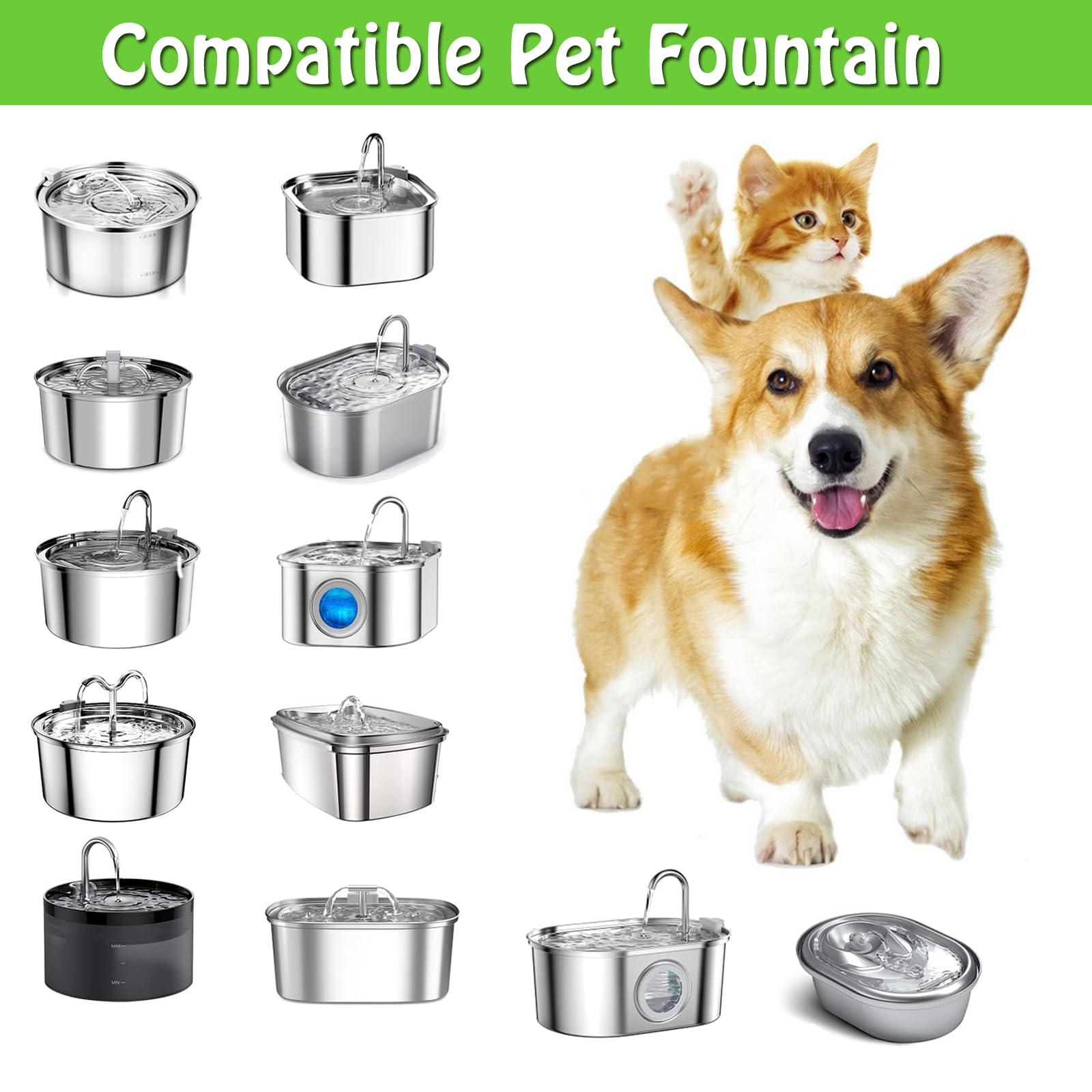 AILVKANG 12 Pack Cat Water Fountain Filters for 108/3.2L& 67oz/2L Stainless Steel Pet Water Dispenser Replacement