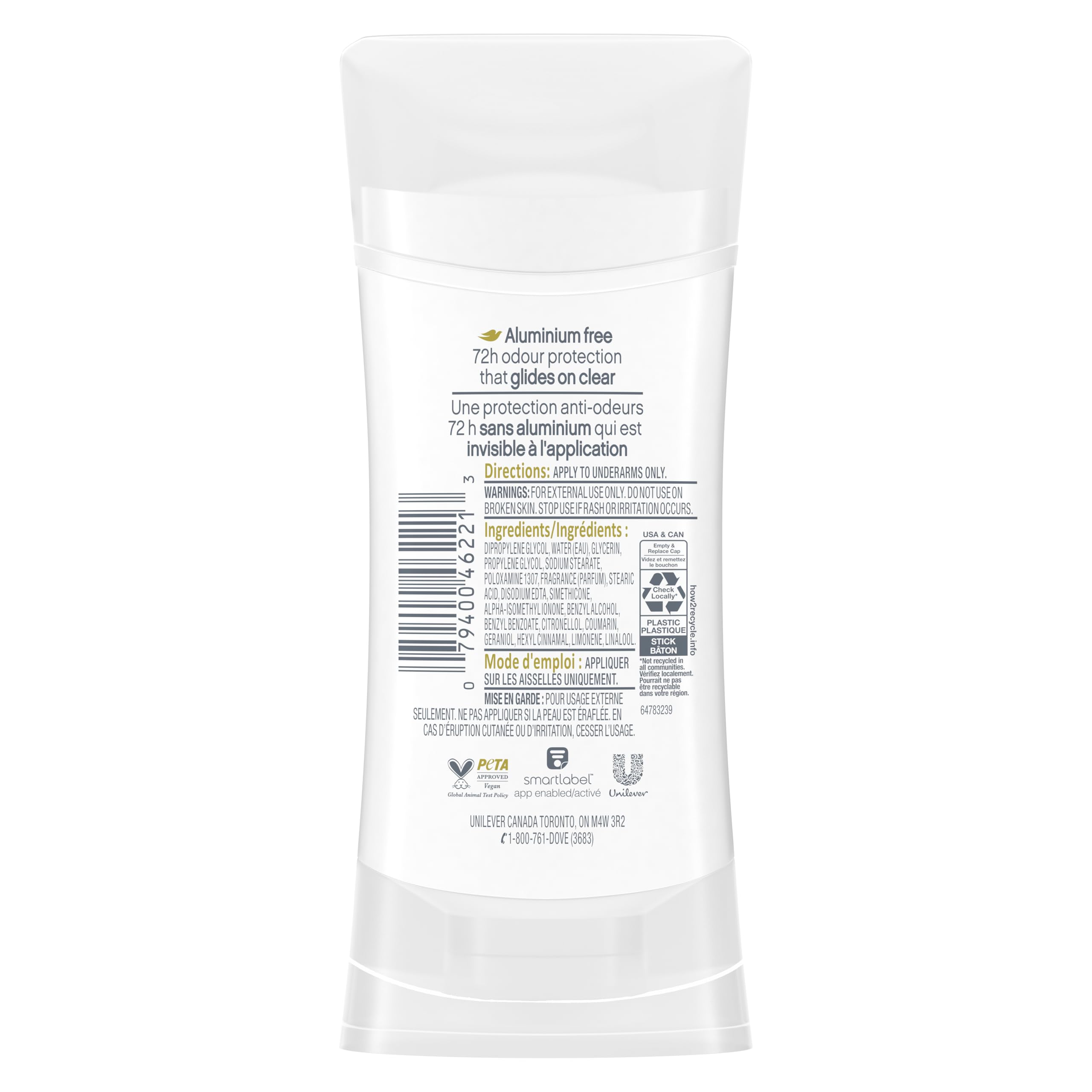 Dove Aluminum Free Déodorant for Women Cucumber & Green Tea Scent for Soft, Comfortable Underarms, 74g