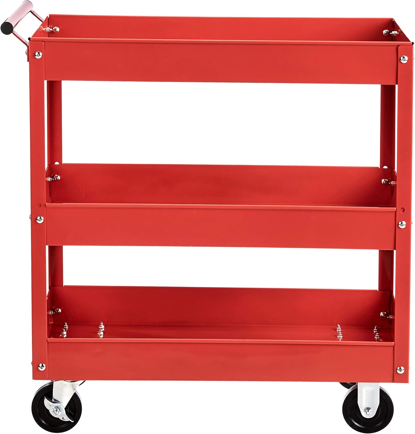 Amazon Basics Steel 3-Shelf Multipurpose Tub Utility/Supply Cart with 550 lb Capacity - Red