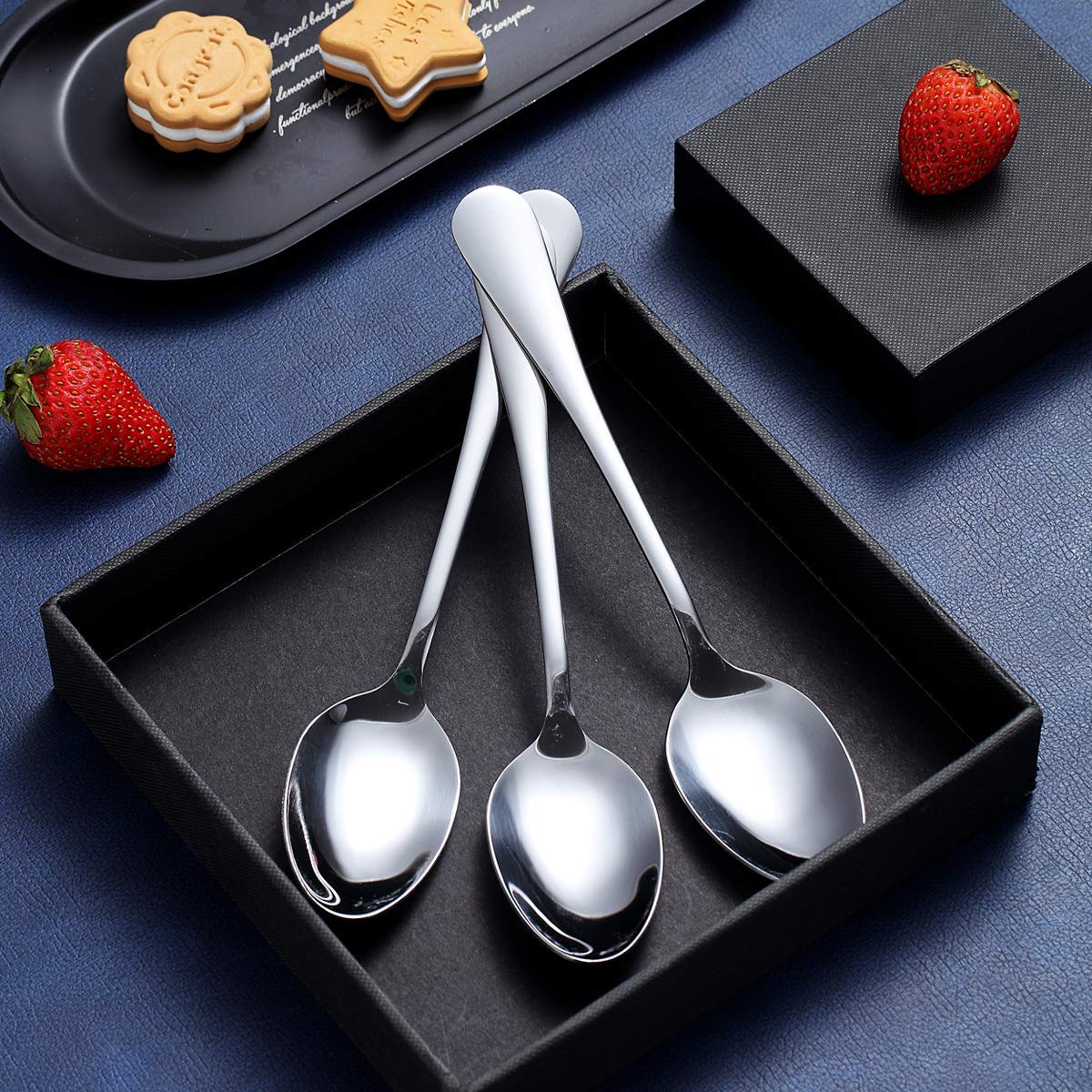 Berglander Set of 12, Stainless Steel Shiny Polish Tea Spoons Silverware, Tea Spoon Small Dessert Spoon 6.5" Teaspoons Dishwasher Safe