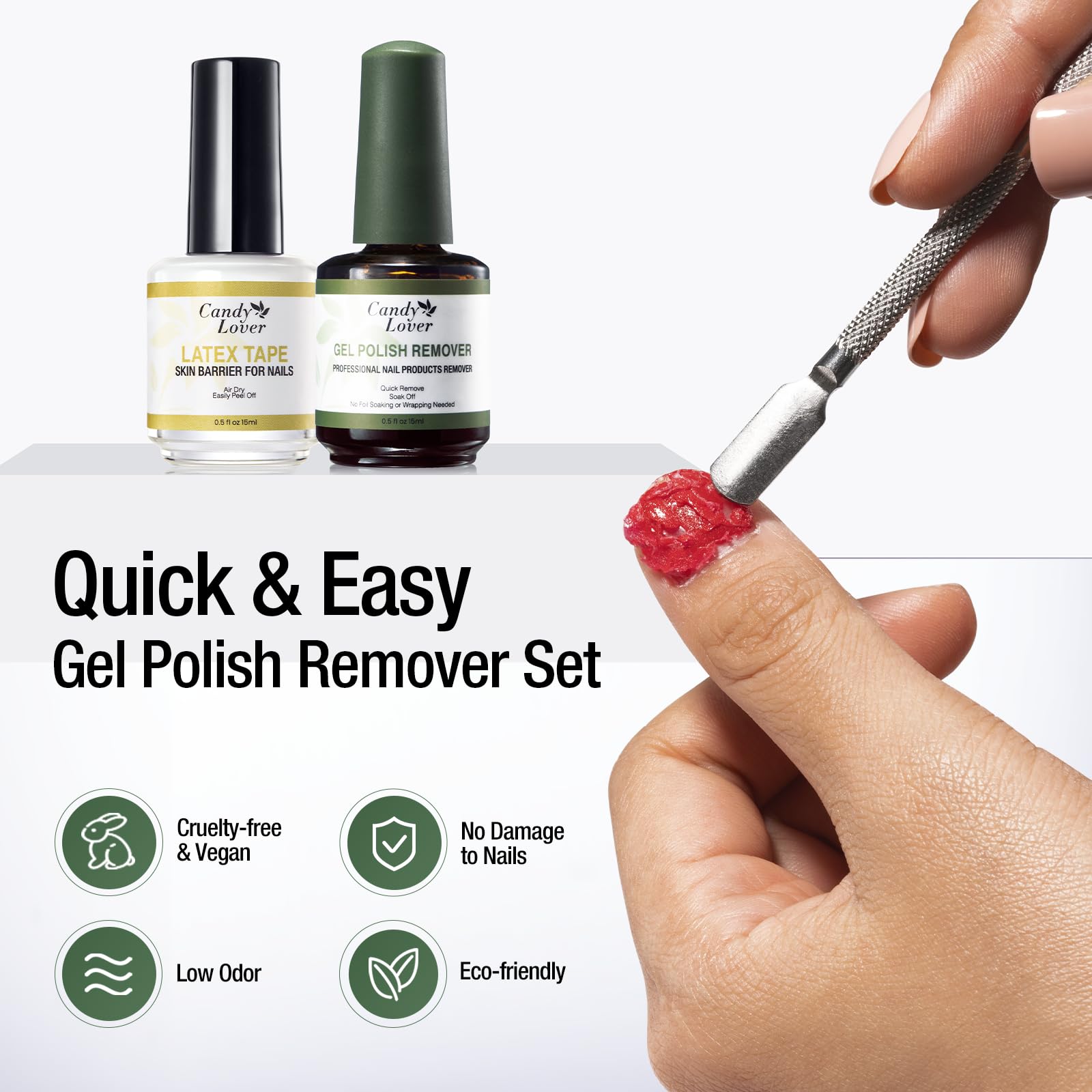 Candy Lover Gel Nail Polish Remover Kit - Gel Polish Remover and Latex Tape Peel Off Liquid with Cuticle Pusher&Nail File, Gel Remover for Nails in 3-5 Minutes, Nail Art Liquid Latex Barrier Protector