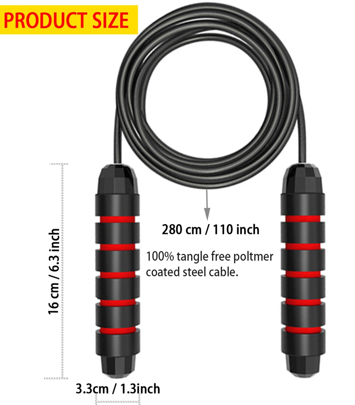 AIZIYUO Ball Bearings Tangle-Free Rapid Speed Cable Skipping Rope, Adjustable Jumping Ropes for Men, Women and Kids - 2 Pack