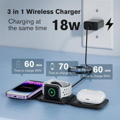 3 in 1 Wireless Charger,RTOPS Fodable Charging Stations for Multiple Apple Devices, W312 Fast Travel Charging Stand for Airpod, iWatch and Phone 12-15 (Adapter Included)