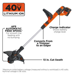 BLACK+DECKER 40V MAX String Trimmer and Edger Kit, Cordless, 13 inch, 2-in-1, (LST140C)